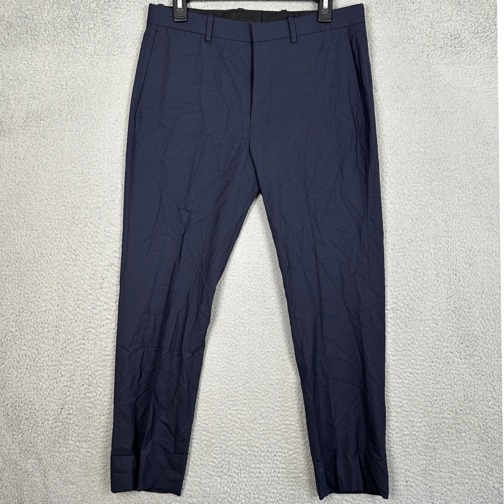 Theory Wool Pants Mens 31 Jake W New Tailor 2 Navy Blue Dress Stretch Flat Front